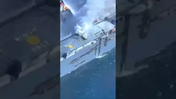 Cargo ship carrying 3,000 cars catches fire off Dutch coast #shorts