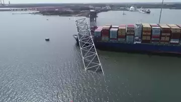 An aerial view of the ship that crashed into the Key Bridge in Baltimore