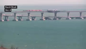 Crimea Bridge Post Blast (WIDE SHOT)